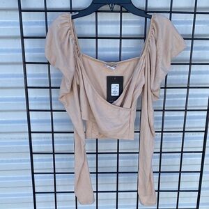 Fashion Nova Beige Puff-Sleeve Cropped Top